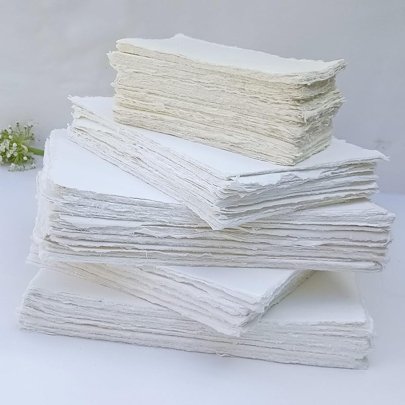 Etailor Handmade Cotton Deckle Edge Paper Loose Leaf Sheets 130 GSM Ivory White (Pack of 1-A4 (8.3 x 11.7)-50-Sheets) - Image 4